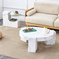 A Modern, Fashionable, And Durable Marble Textured Mdf Coffee Table With A Side Table. Match With Multiple Scenes. Suitable For Living Room And Bedroom. White Mdf Glass