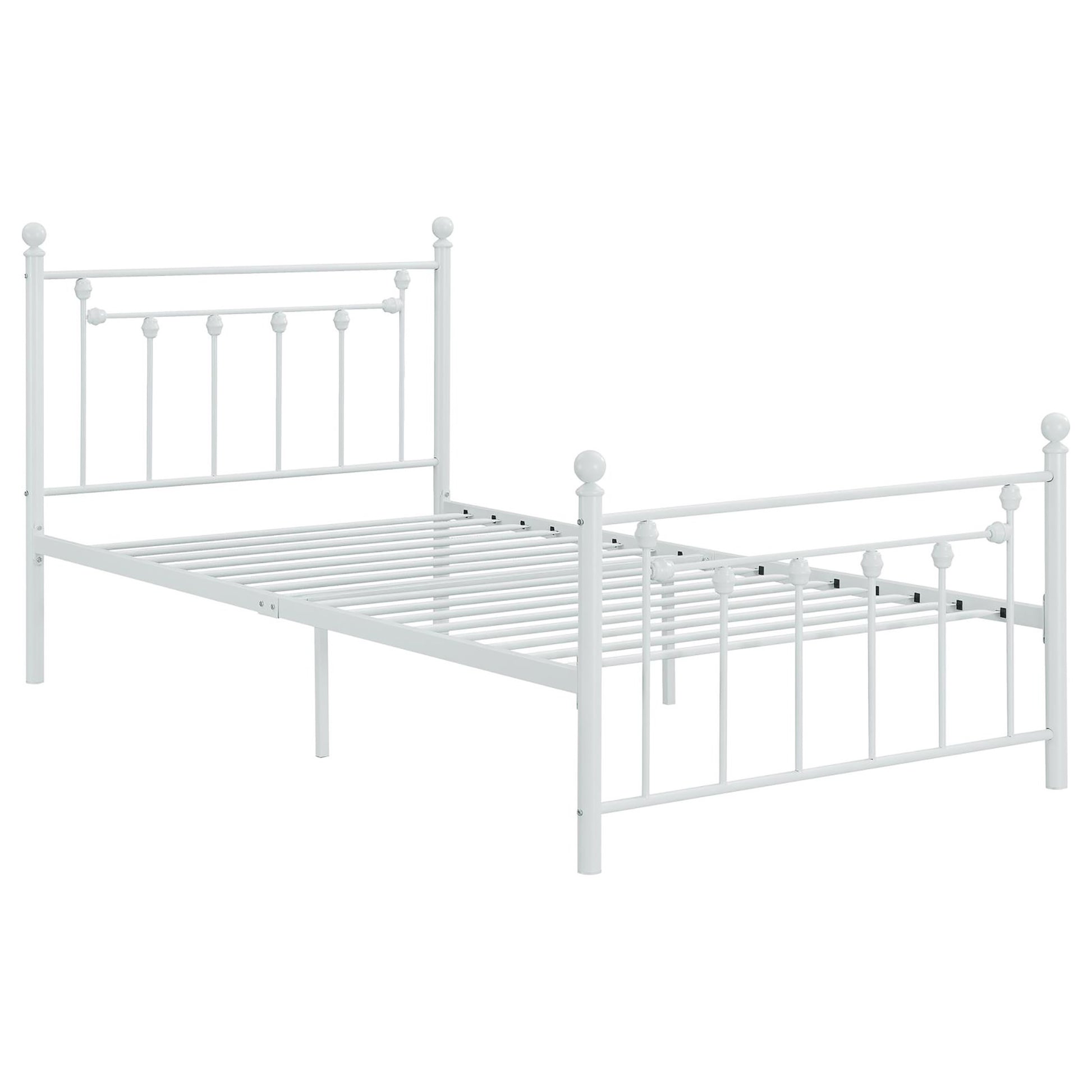 Matte White Slatted Twin Platform Bed Box Spring Not Required Twin White Metal Bedroom Transitional Bed Frame Metal