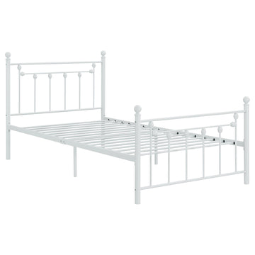 Matte White Slatted Twin Platform Bed Box Spring Not Required Twin White Metal Bedroom Transitional Bed Frame Metal