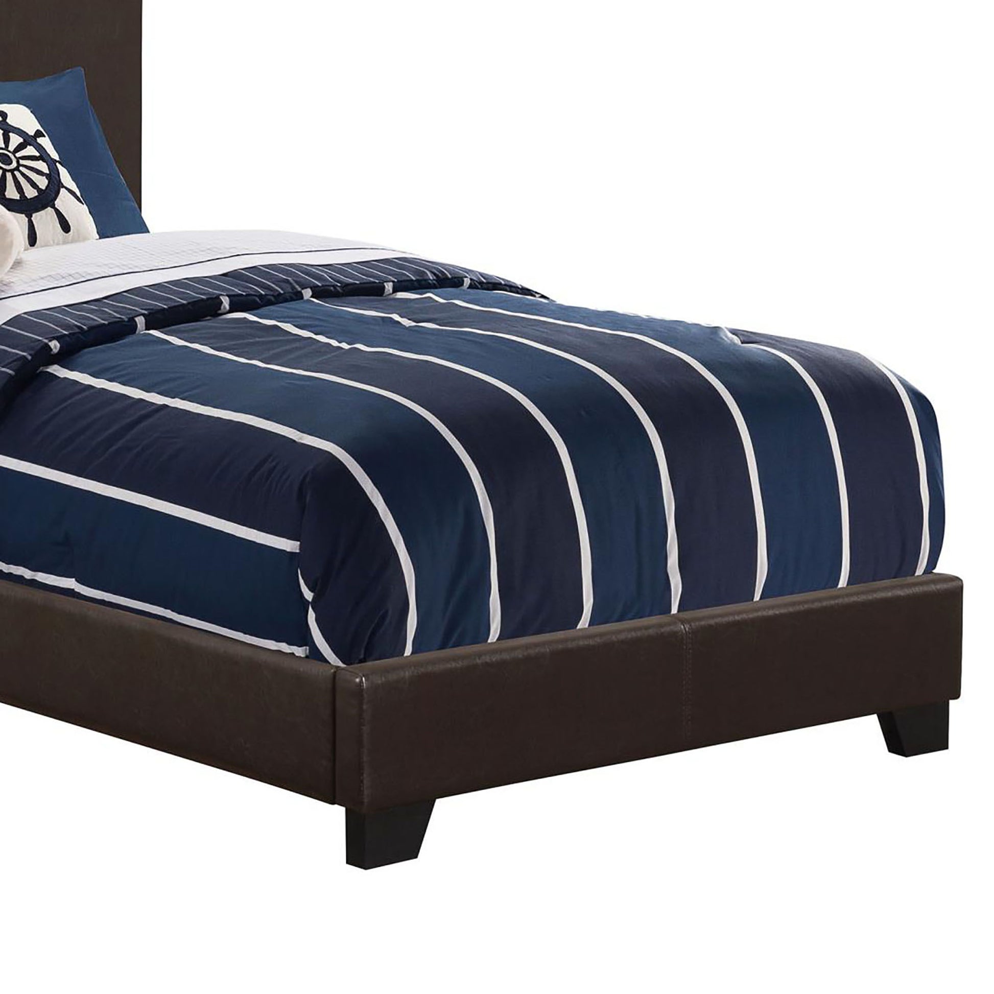 Brown Twin Panel Bed Box Spring Required Twin Brown Wood Bedroom Transitional Panel Foam Faux Leather Upholstered