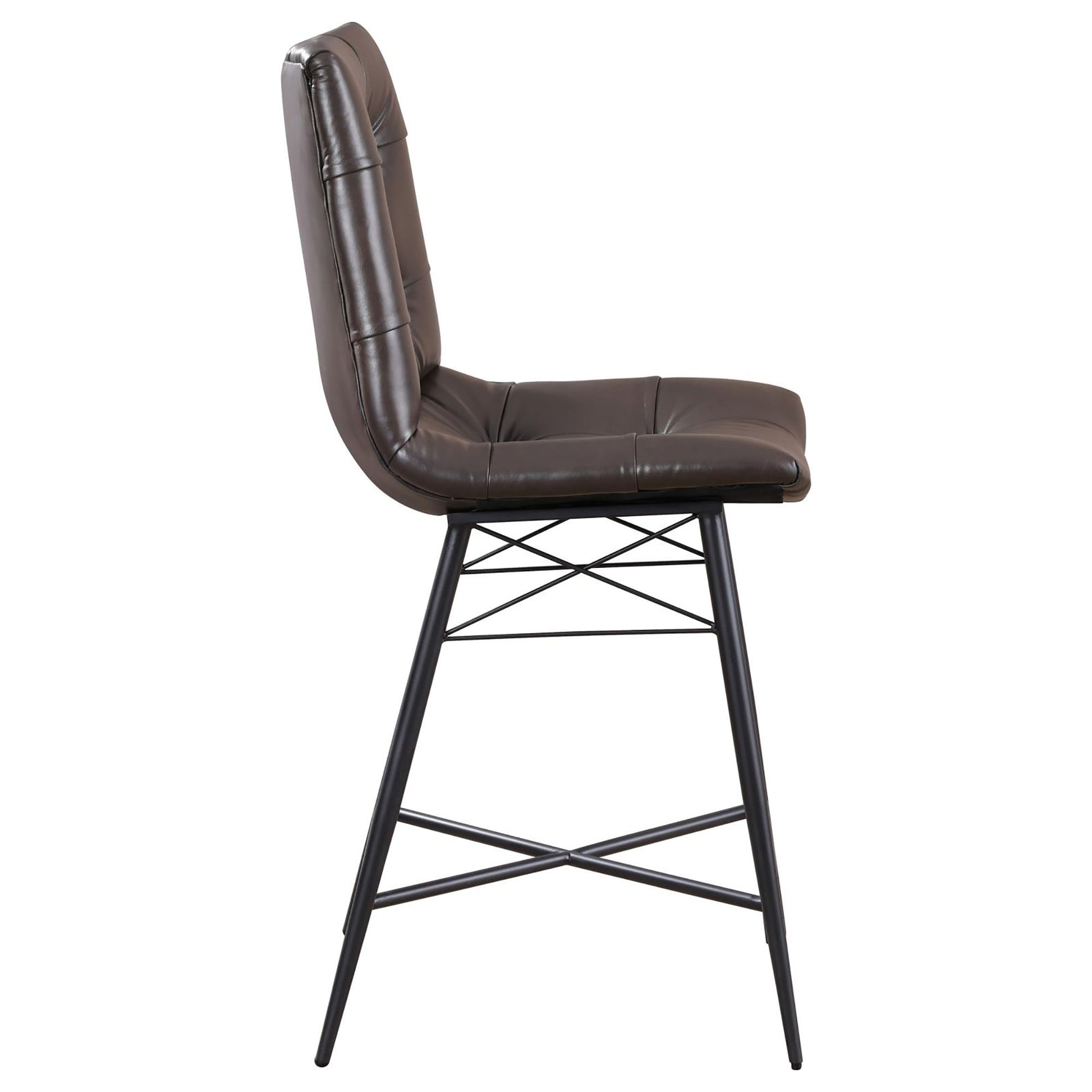 Brown Tufted Counter Height Stool Set Of 2 Solid Brown Dining Room Spot Clean Industrial Bar Stools Tufted Back Foam Upholstered