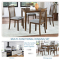 5 Piece Modern Dining Set, Square Wooden Dining Table With 4 Upholstered Chairs For Kitchen, Dining Room, Walnut Wood Walnut Seats 4 Wood Dining Room Acacia 4 Leg Square Dining Table With Chair Acacia Wood