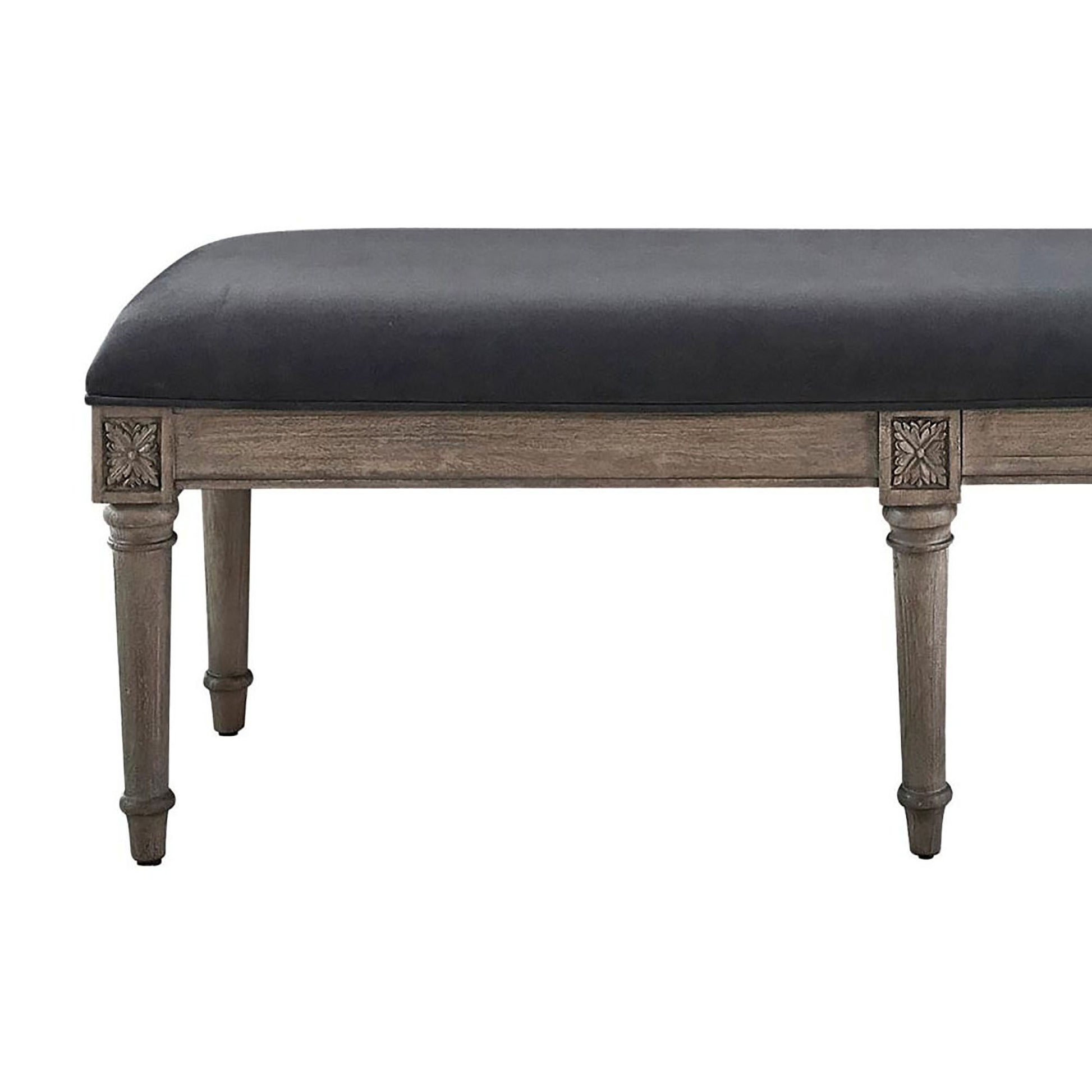 Chacoal Grey Upholstered Bench Brown Gray Primary Living Space Wipe Clean Rectangular Transitional Mahogany Wood