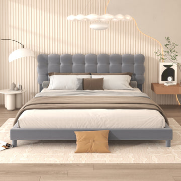 Queen Size Upholstered Platform Bed With Soft Headboard,Gray Gray Upholstered