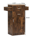 Locking Beauty Salon Station, Hair Styling Barber Station, Spa Salon Equipment With Small Cabinet, Pull Out Drawers, Dryer Holders, Rustic Brown Rustic Brown Particle Board