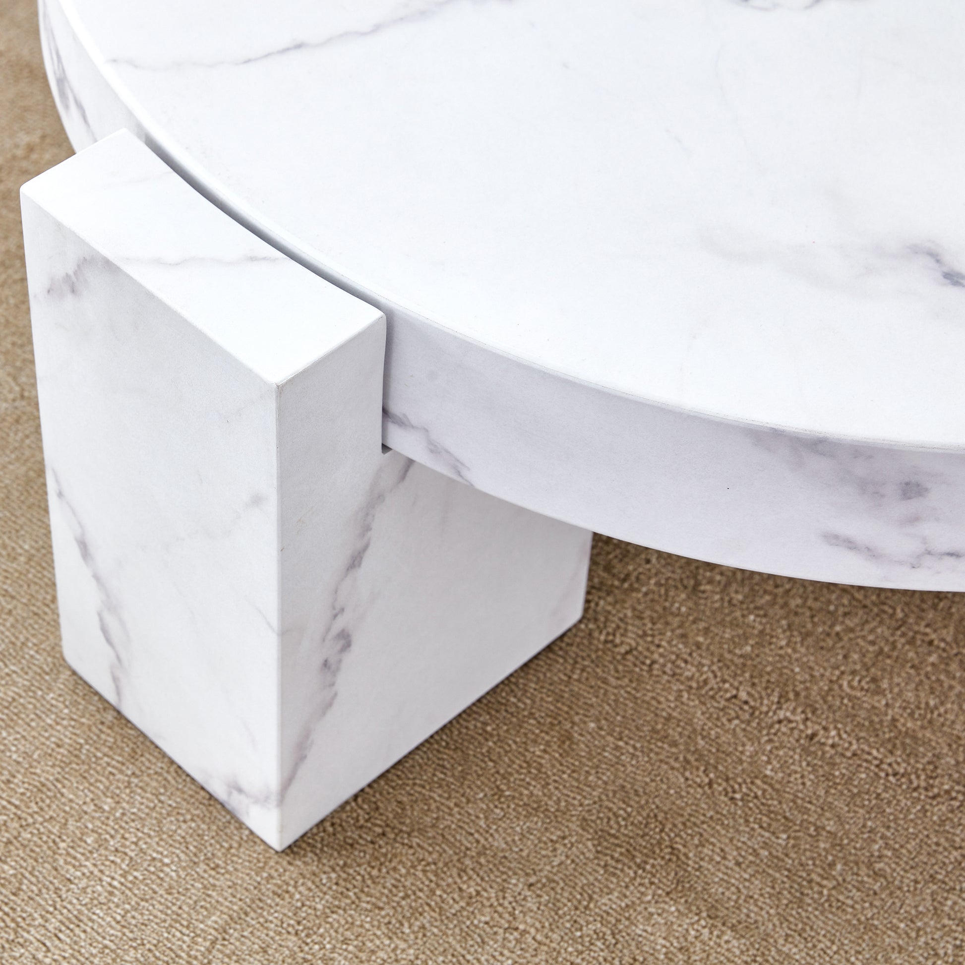 A Modern, Fashionable, And Durable Marble Textured Mdf Coffee Table With A Side Table. Match With Multiple Scenes. Suitable For Living Room And Bedroom. White Mdf Glass