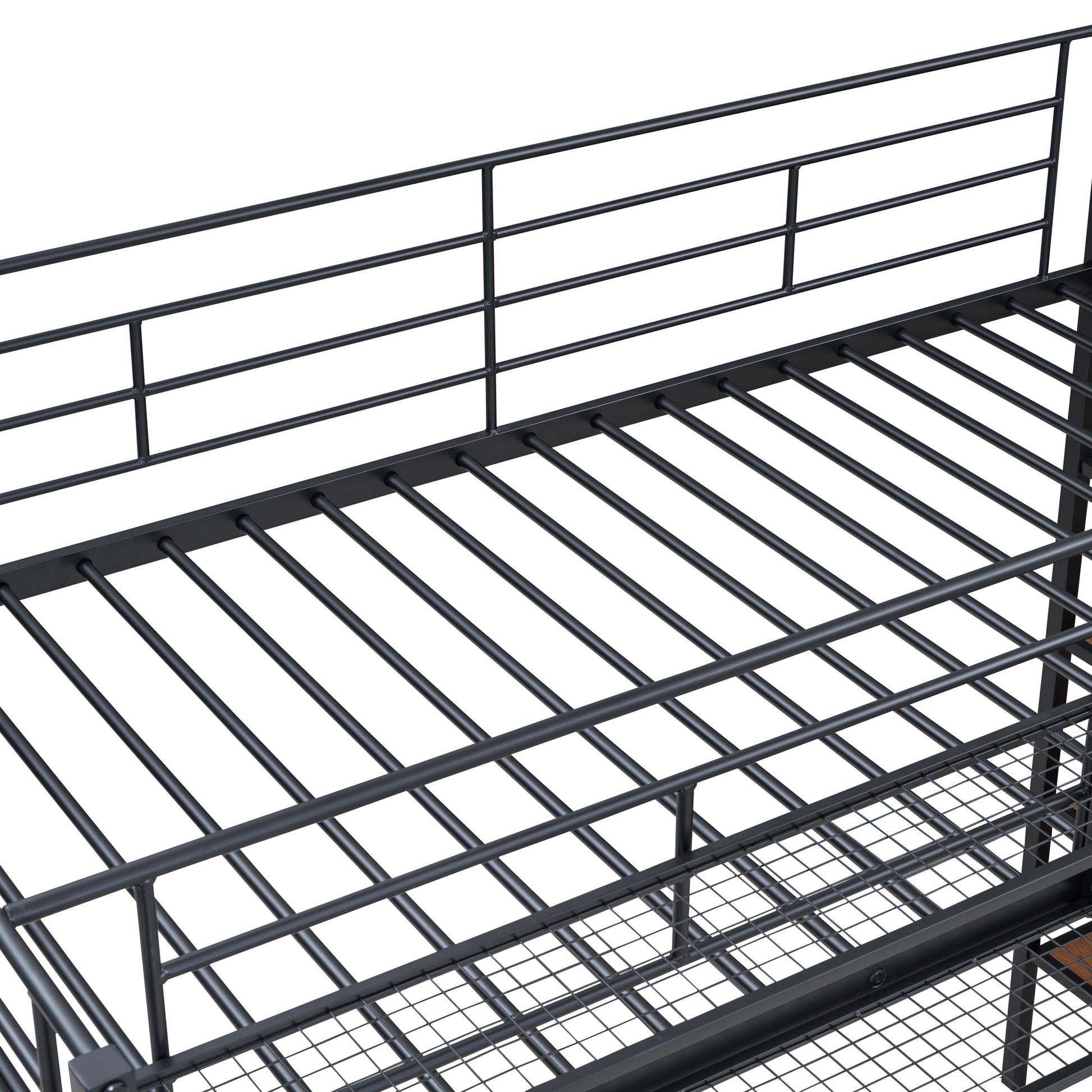 Twin Size Metal Loft Bed With Upper Grid Storage Shelf And Lateral Storage Ladder, Black Black Mdf Metal