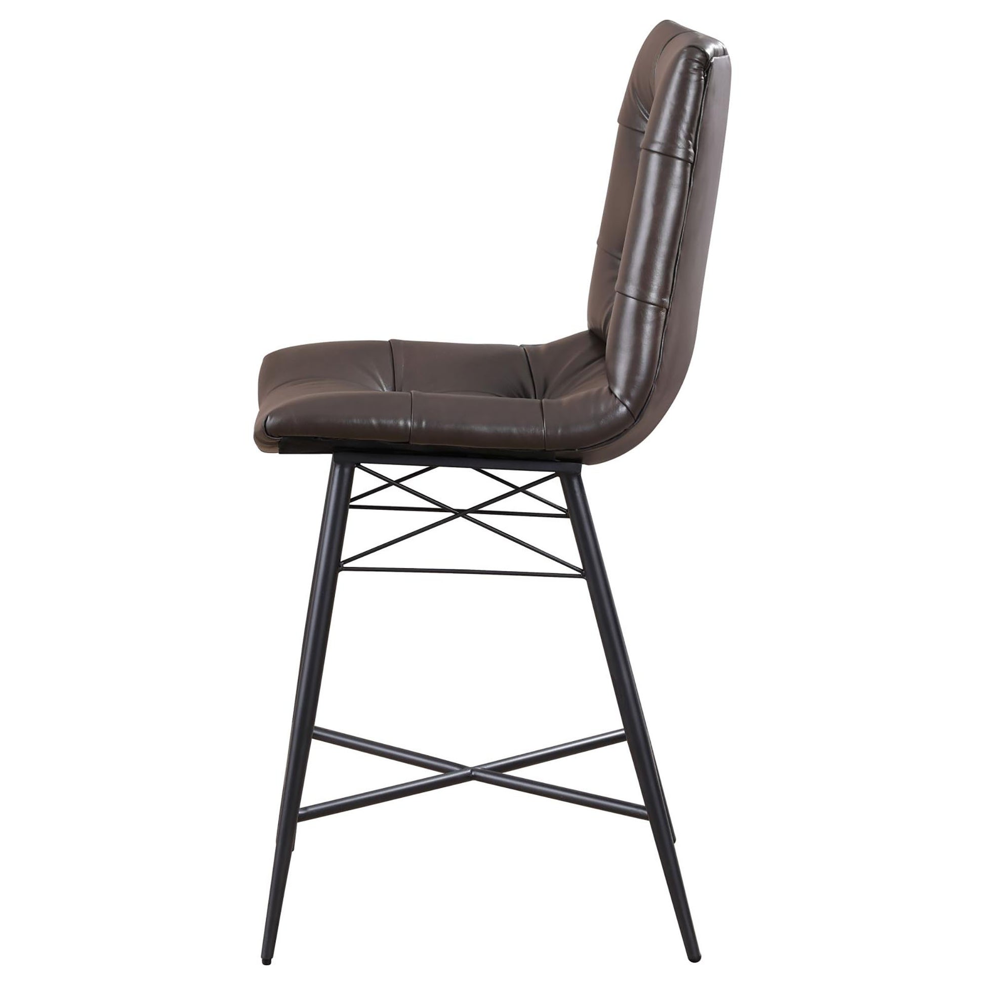 Brown Tufted Counter Height Stool Set Of 2 Solid Brown Dining Room Spot Clean Industrial Bar Stools Tufted Back Foam Upholstered
