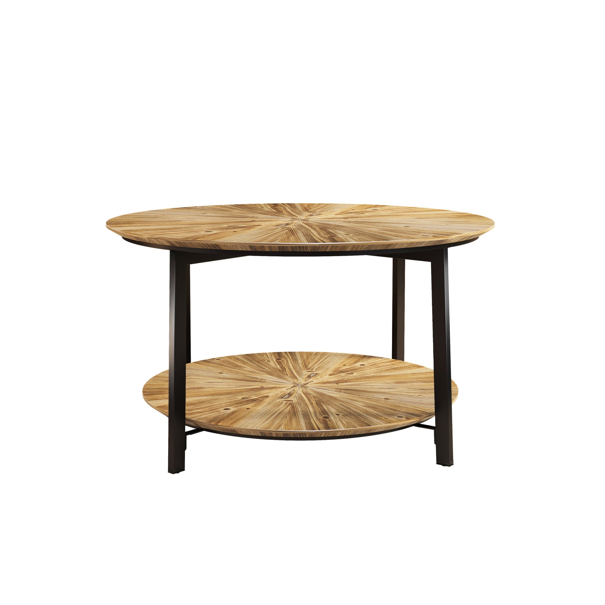 31.5 "Round Coffee Table,Stand Wooden Double Layer Coffee Table With Open Storage Space And Metal Table Legs For Living Room,Bedroom Natural Solid Wood