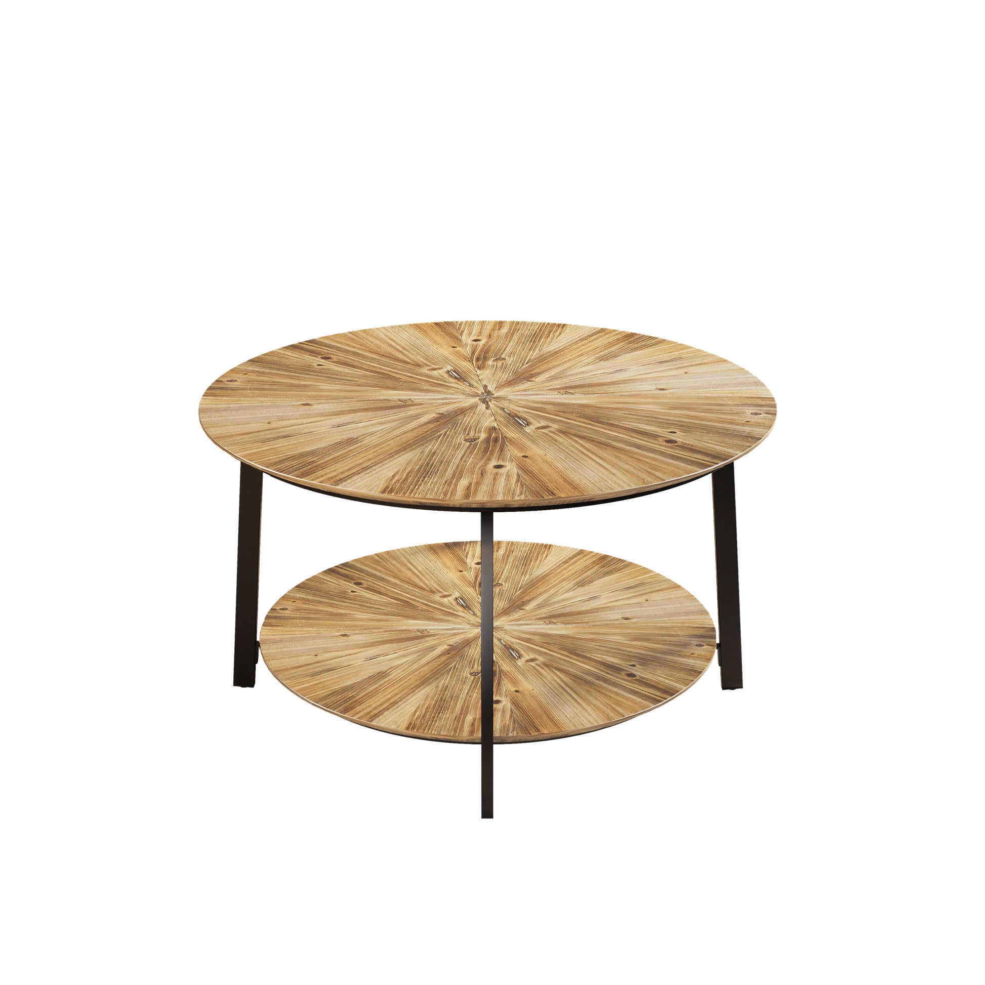 31.5 "Round Coffee Table,Stand Wooden Double Layer Coffee Table With Open Storage Space And Metal Table Legs For Living Room,Bedroom Natural Solid Wood