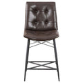 Brown Tufted Counter Height Stool Set Of 2 Solid Brown Dining Room Spot Clean Industrial Bar Stools Tufted Back Foam Upholstered