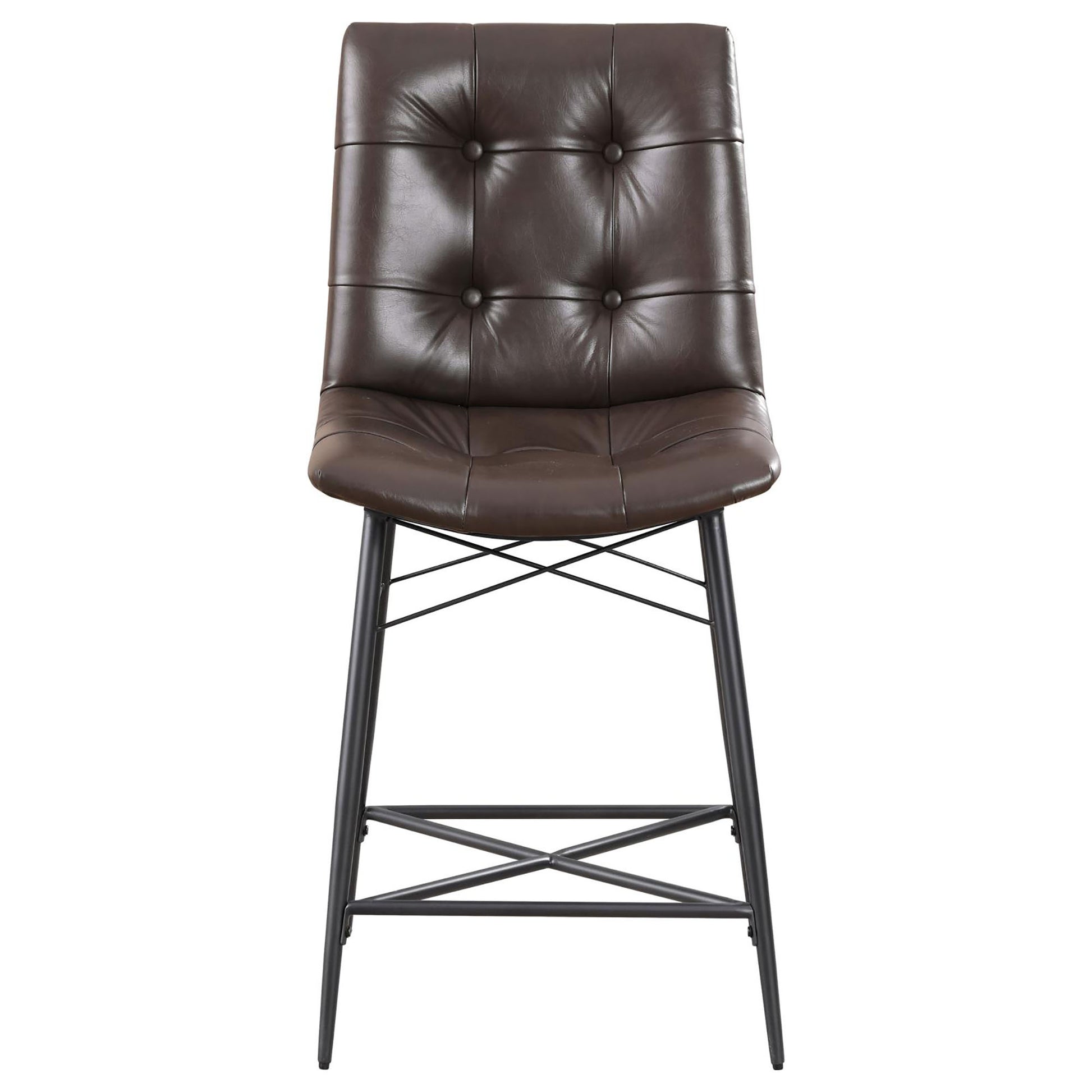 Brown Tufted Counter Height Stool Set Of 2 Solid Brown Dining Room Spot Clean Industrial Bar Stools Tufted Back Foam Upholstered