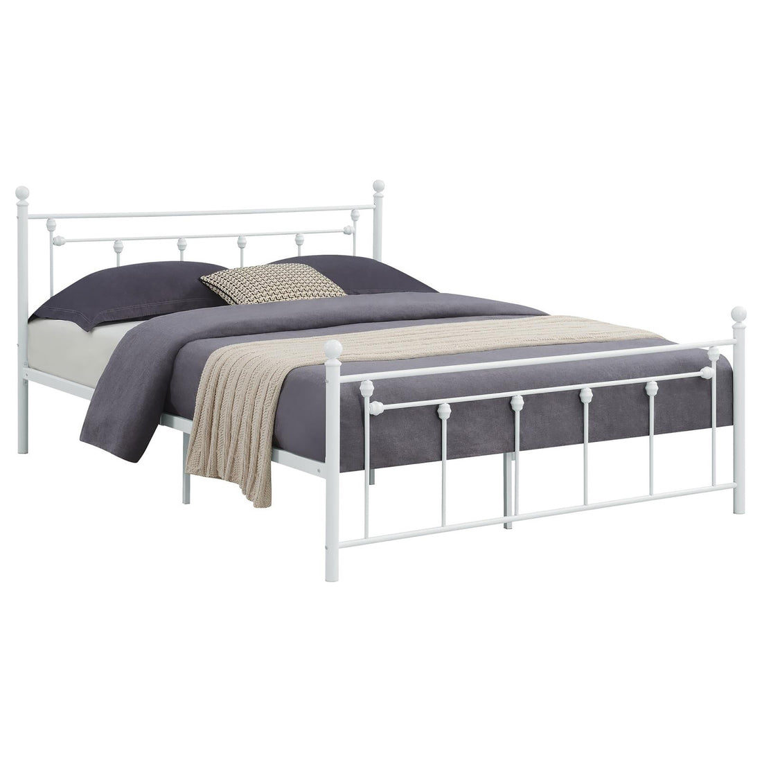 Matte White Slatted Full Platform Bed Box Spring Not Required Full White Metal Bedroom Transitional Bed Frame Metal