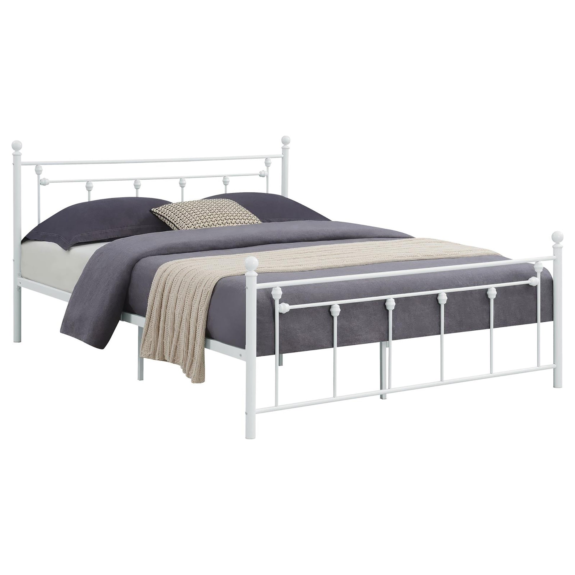 Matte White Slatted Full Platform Bed Box Spring Not Required Full White Metal Bedroom Transitional Bed Frame Metal