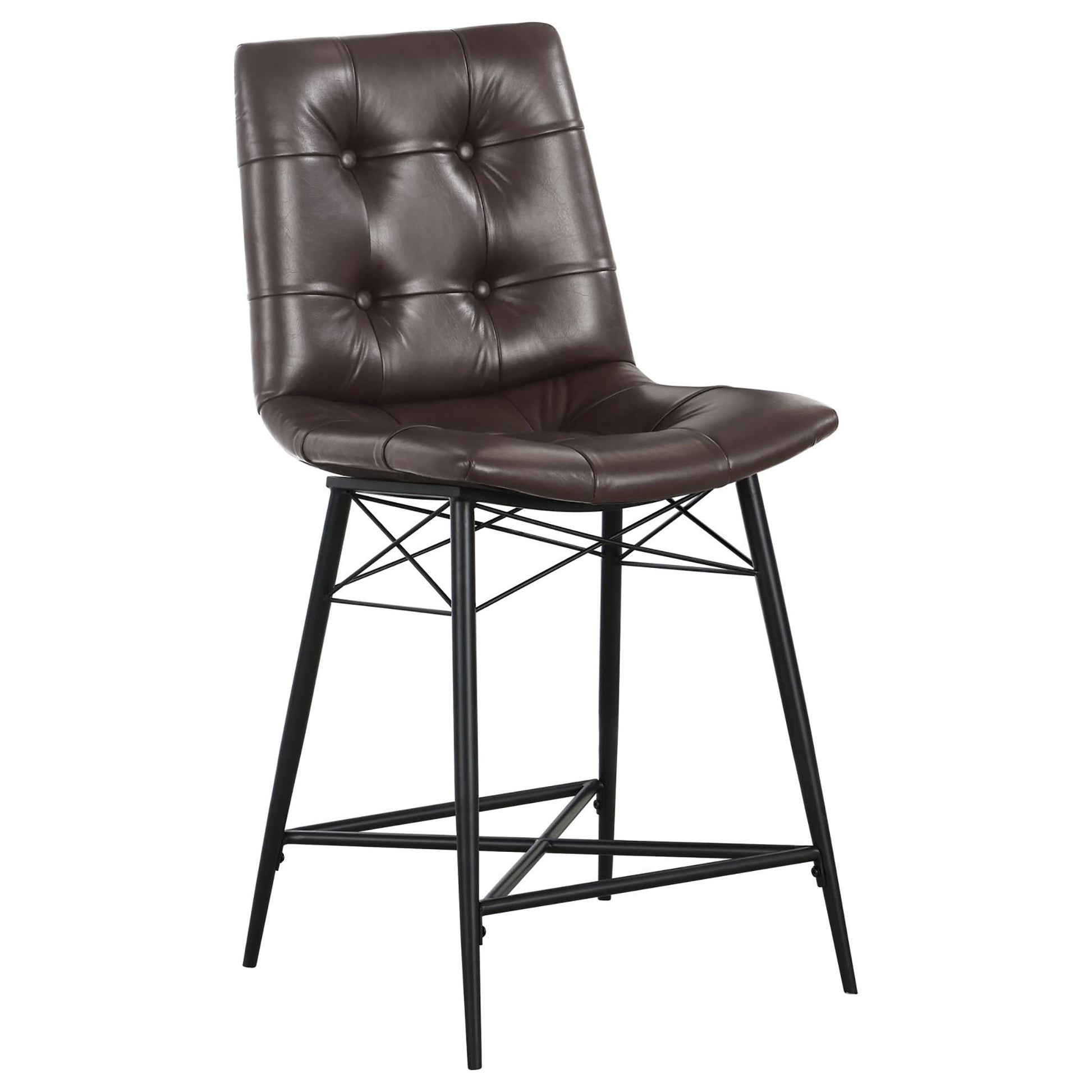 Brown Tufted Counter Height Stool Set Of 2 Solid Brown Dining Room Spot Clean Industrial Bar Stools Tufted Back Foam Upholstered