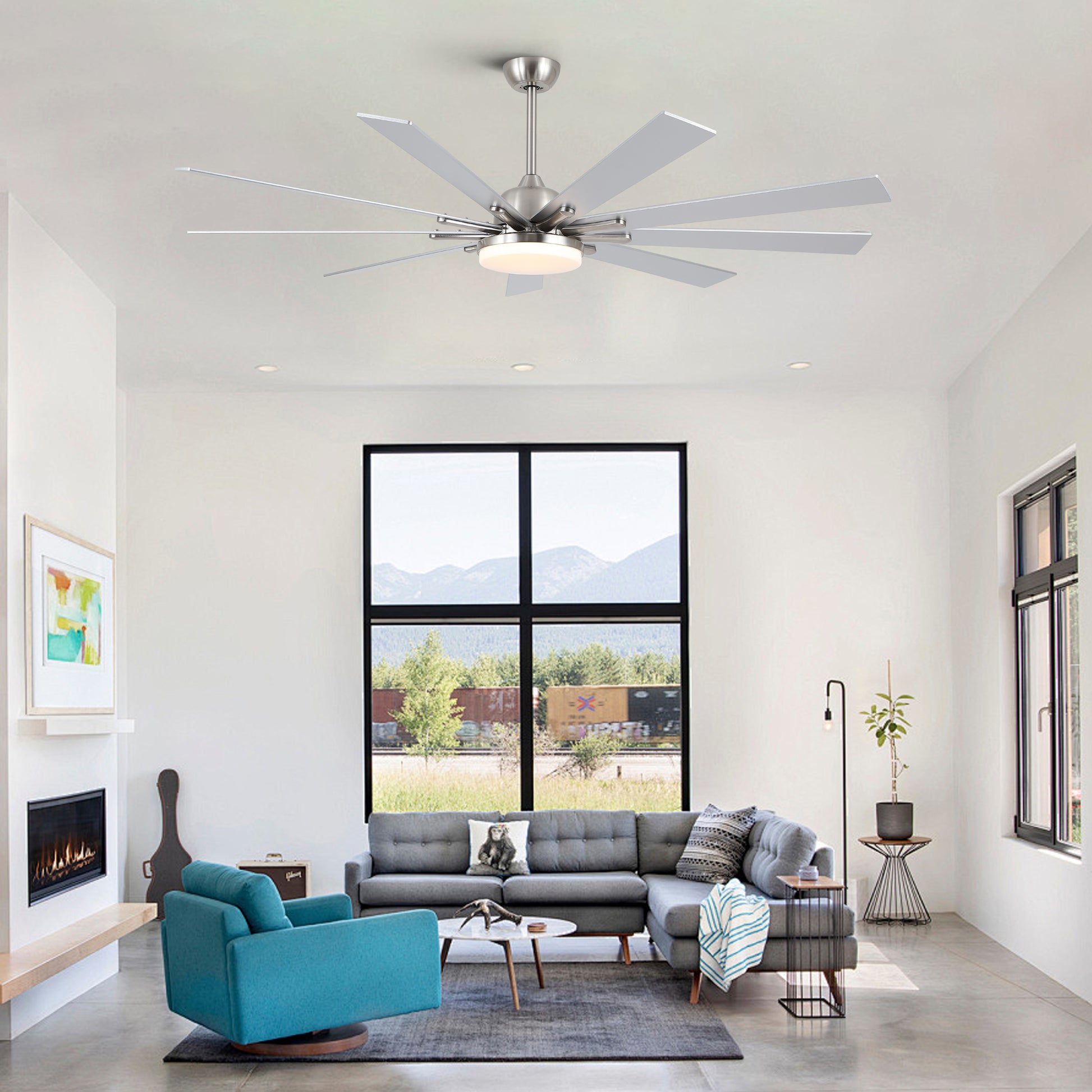 72 In Integrated Led Brushed Nickel Smart Ceiling Fan With Remote Control Brushed Nickel Plywood Metal