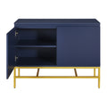 Minimalist & Luxury Cabinet Two Door Sideboard With Gold Metal Legs For Living Room, Dining Room Navy Navy Particle Board