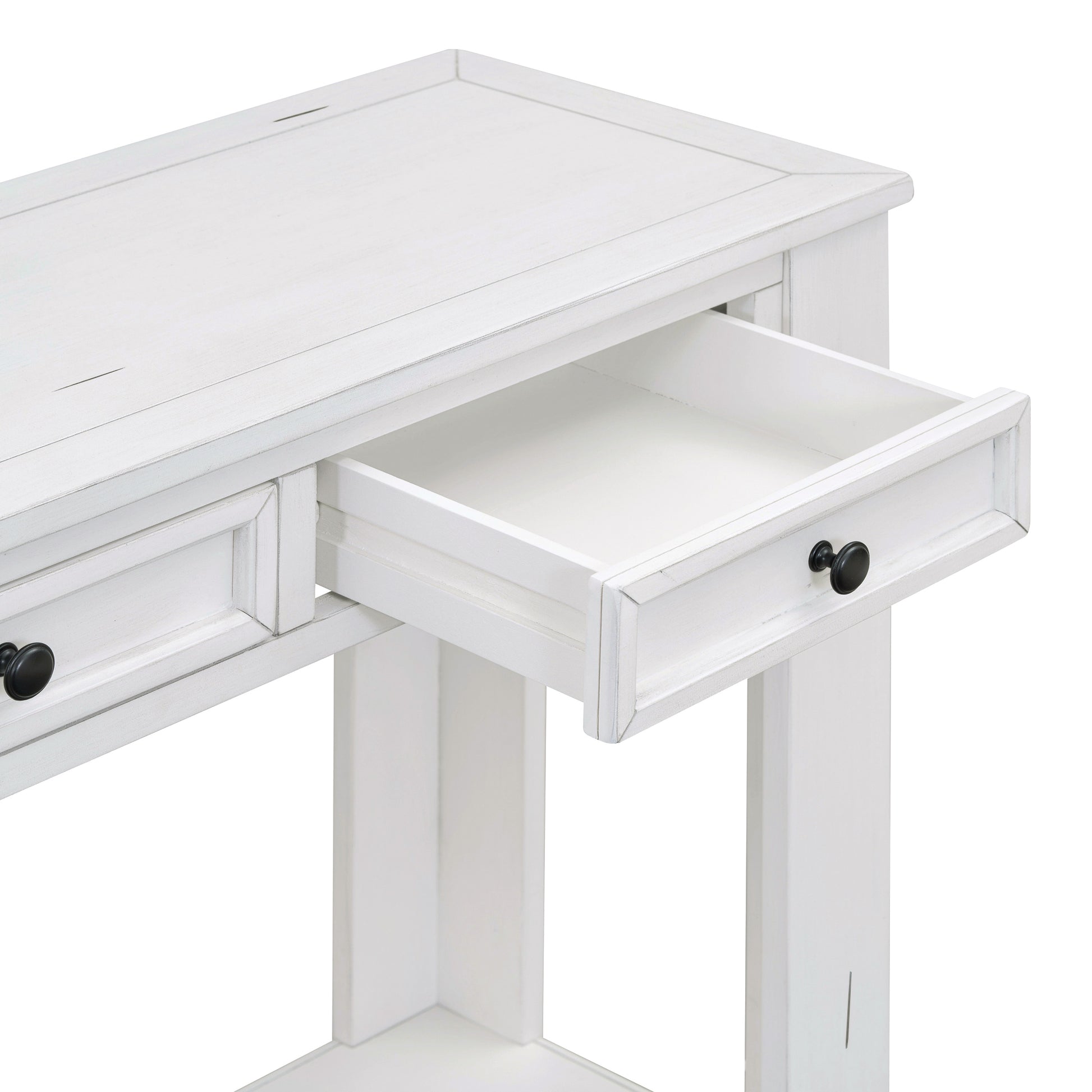 Console Table Sofa Table With Storage Drawers And Bottom Shelf For Entryway Hallway Antique White Antique White Solid Wood