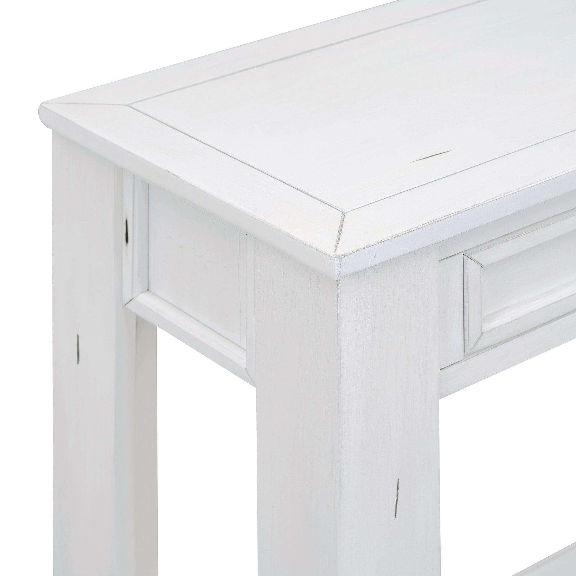 Console Table Sofa Table With Storage Drawers And Bottom Shelf For Entryway Hallway Antique White Antique White Solid Wood