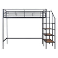 Twin Size Metal Loft Bed With Upper Grid Storage Shelf And Lateral Storage Ladder, Black Black Mdf Metal