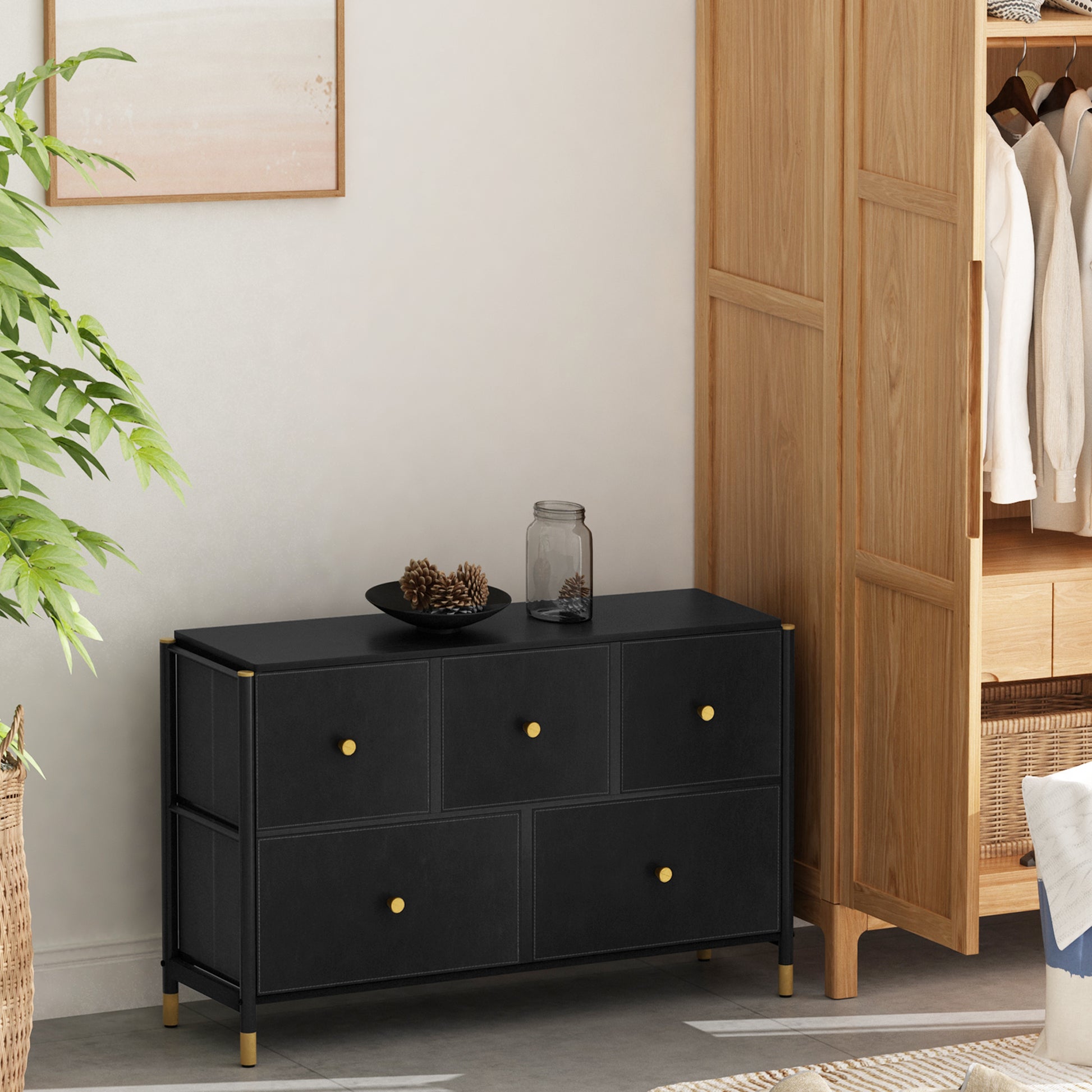 Drawer Dresser Cabinet ,All Dresser With 5 Pu Leather Front Drawers, S Drawer Dresser Cabinet ,All Dresser With 5 Pu Leather Front Drawers, S