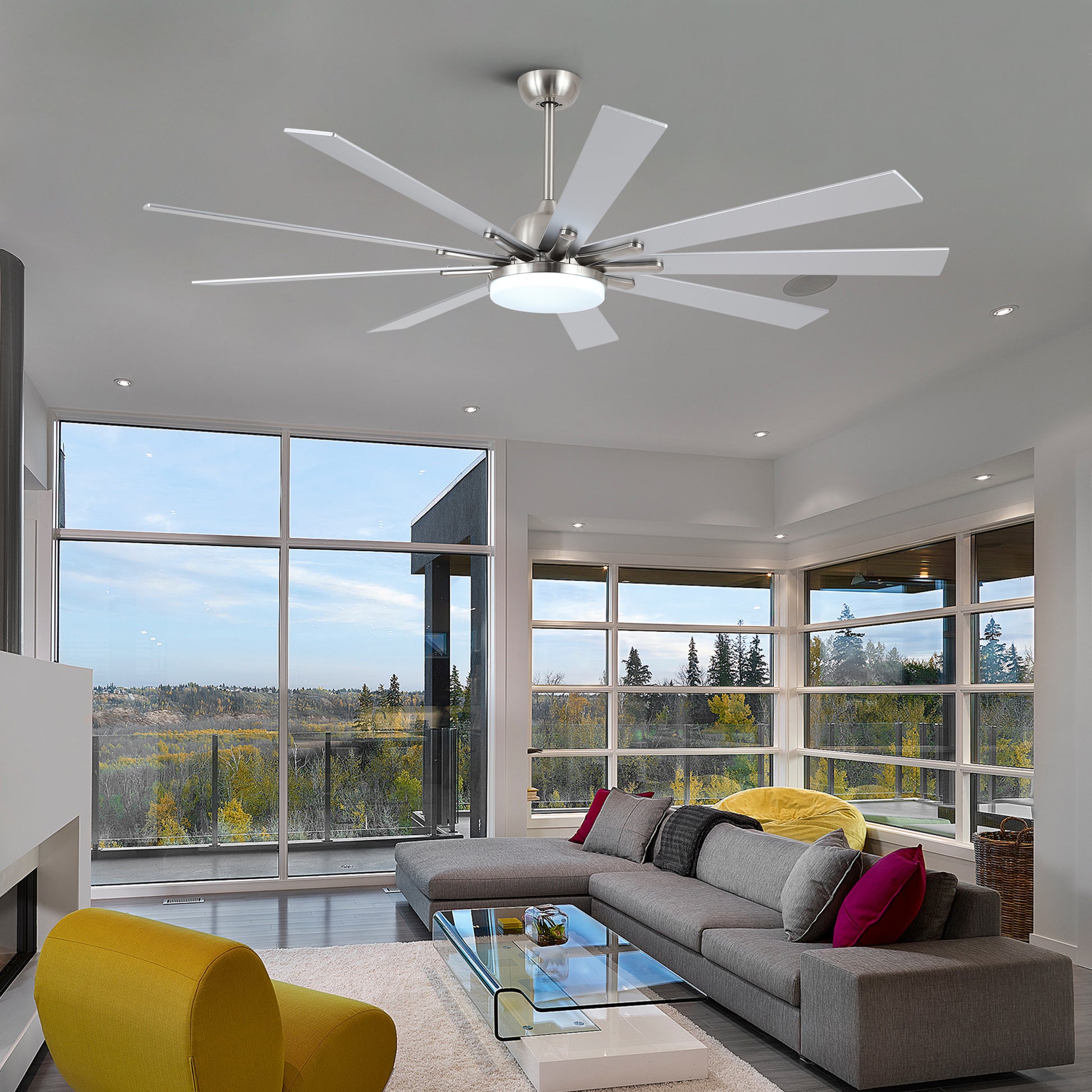 72 In Integrated Led Brushed Nickel Smart Ceiling Fan With Remote Control Brushed Nickel Plywood Metal