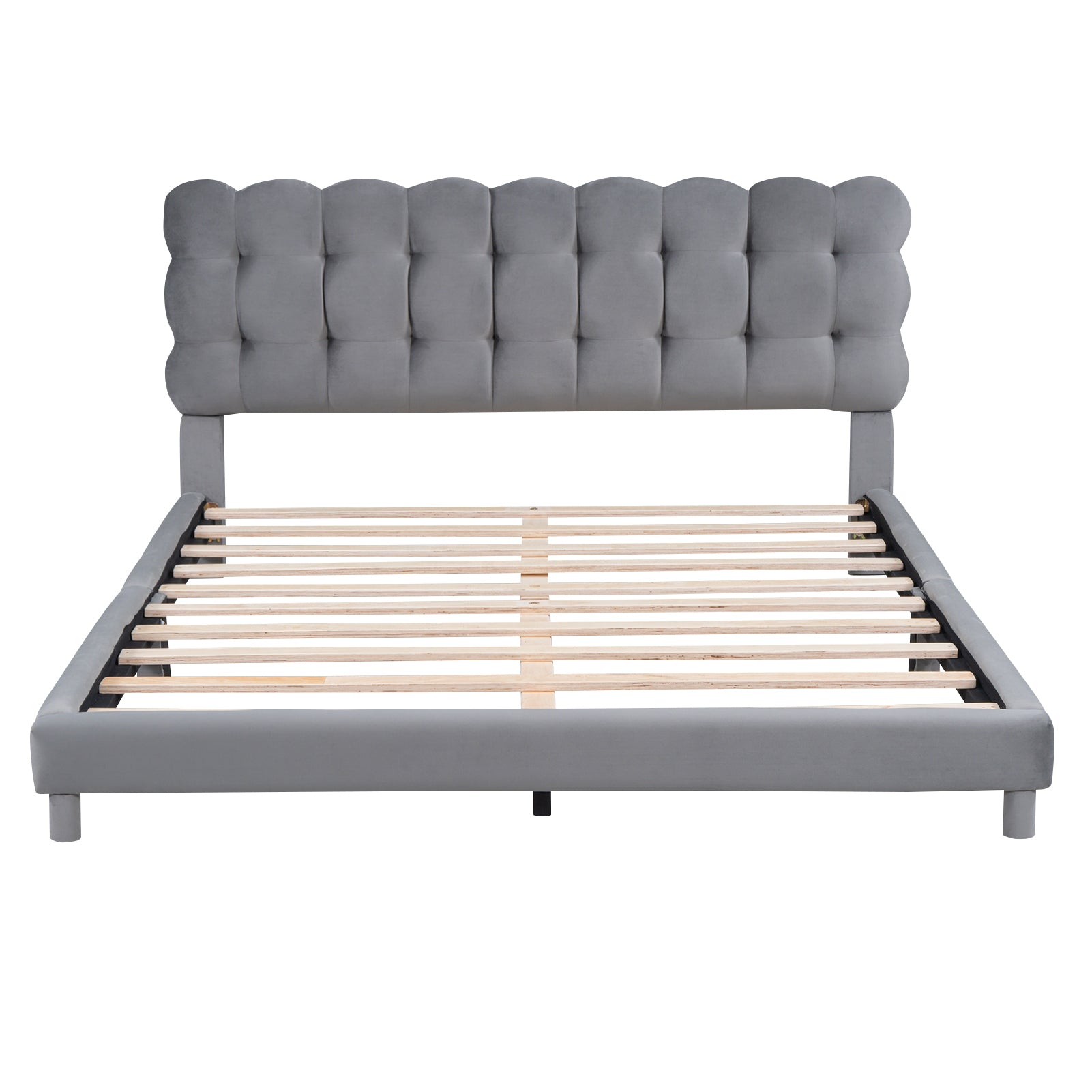 Queen Size Upholstered Platform Bed With Soft Headboard,Gray Gray Upholstered