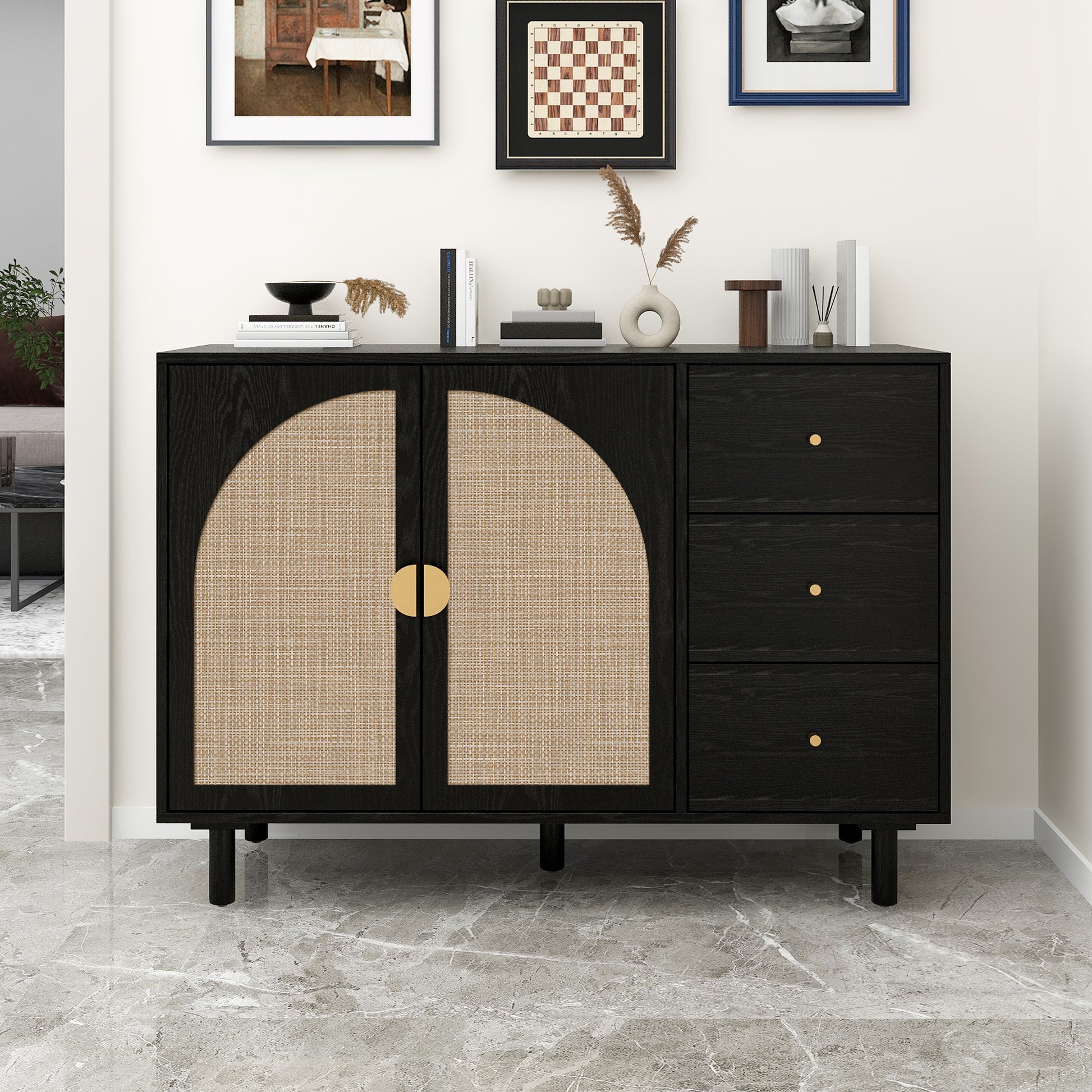 2 Door 3 Drawer Cabinet, Suitable For Bedroom, Living Room, Study Black Mdf