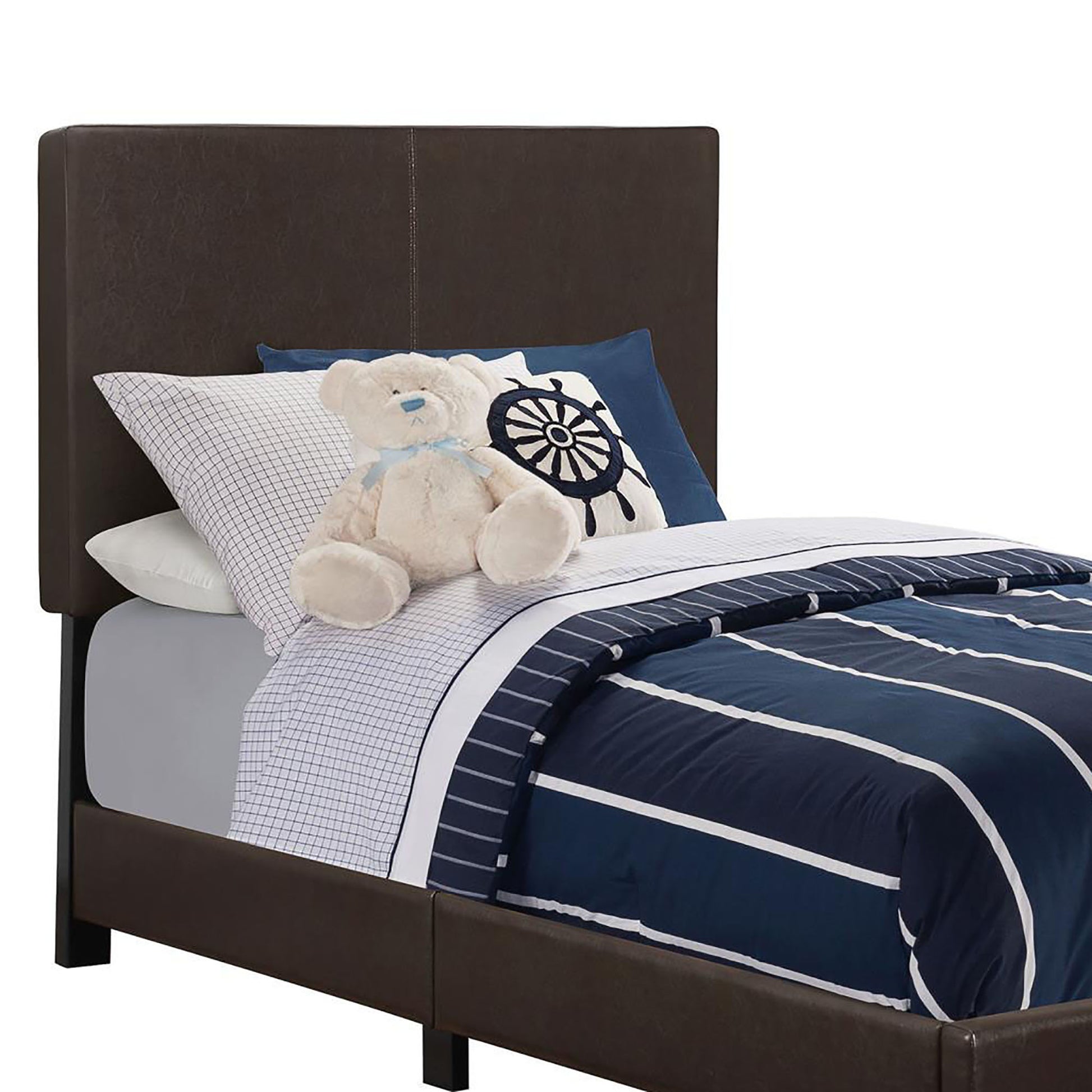 Brown Twin Panel Bed Box Spring Required Twin Brown Wood Bedroom Transitional Panel Foam Faux Leather Upholstered