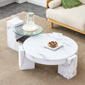 A Modern, Fashionable, And Durable Marble Textured Mdf Coffee Table With A Side Table. Match With Multiple Scenes. Suitable For Living Room And Bedroom. White Mdf Glass