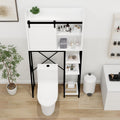 Over The Toilet Storage Cabinet, Bathroom Shelves Over Toilet With Sliding Barn Door,Adjustable Shelves And Side Storage Rack White White Black Mdf