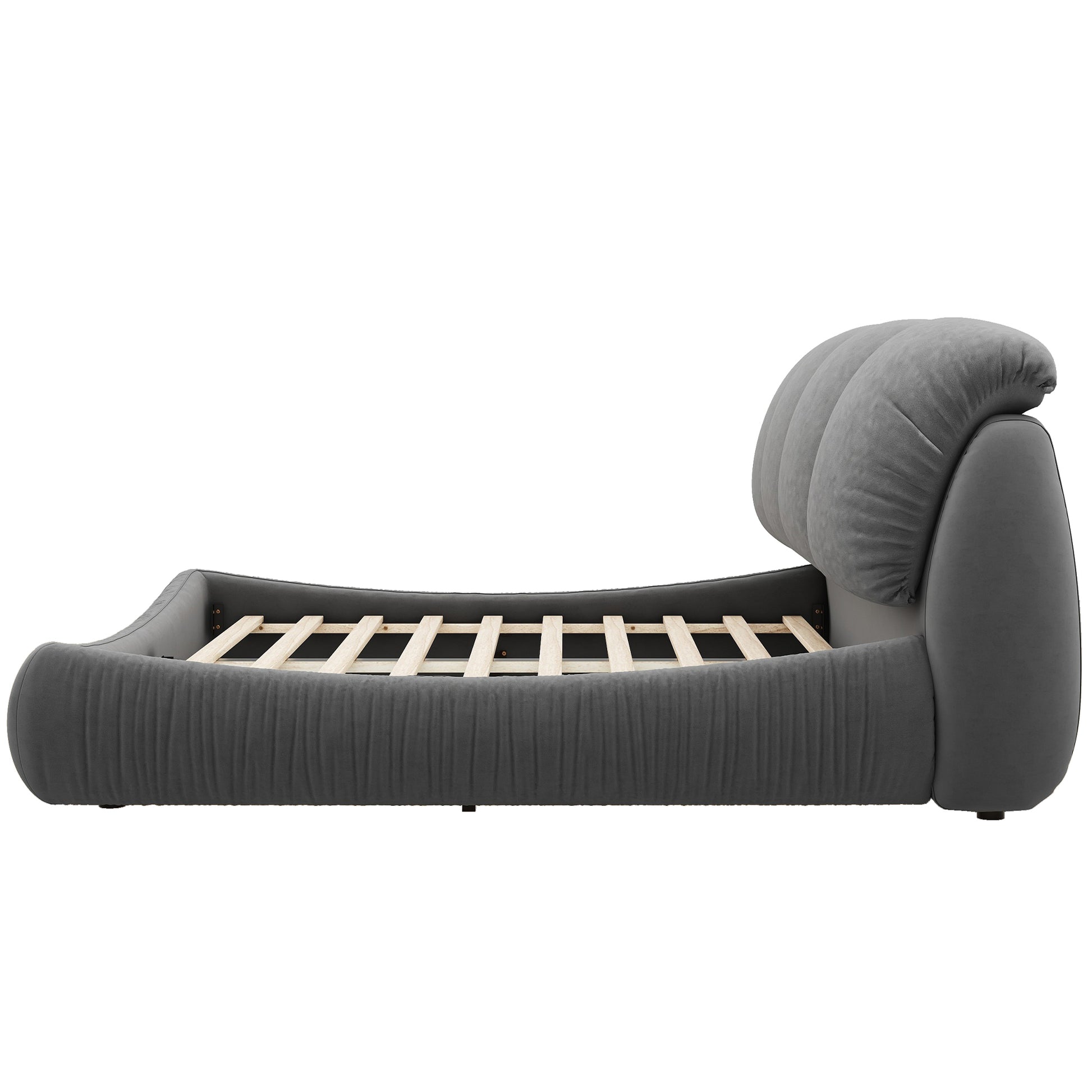 King Size Luxury Upholstered Bed With Thick Headboard, Velvet King Bed With Oversized Padded Backrest, Gray Expect Arrive Date 2024 3 15 King Gray Velvet