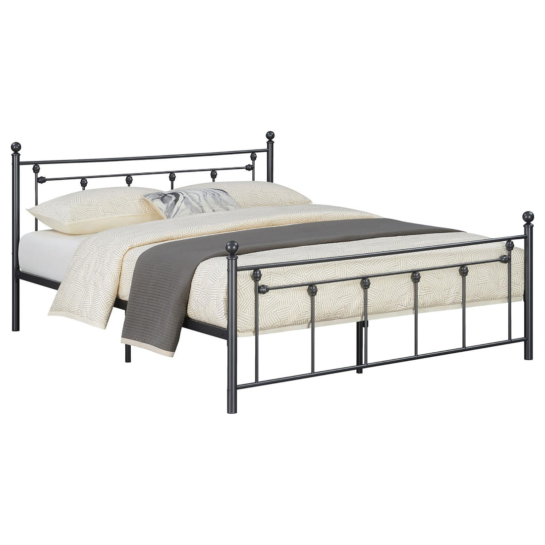 Gunmetal Slatted Queen Platform Bed Box Spring Not Required Queen Grey Metal Bedroom Transitional Bed Frame Metal