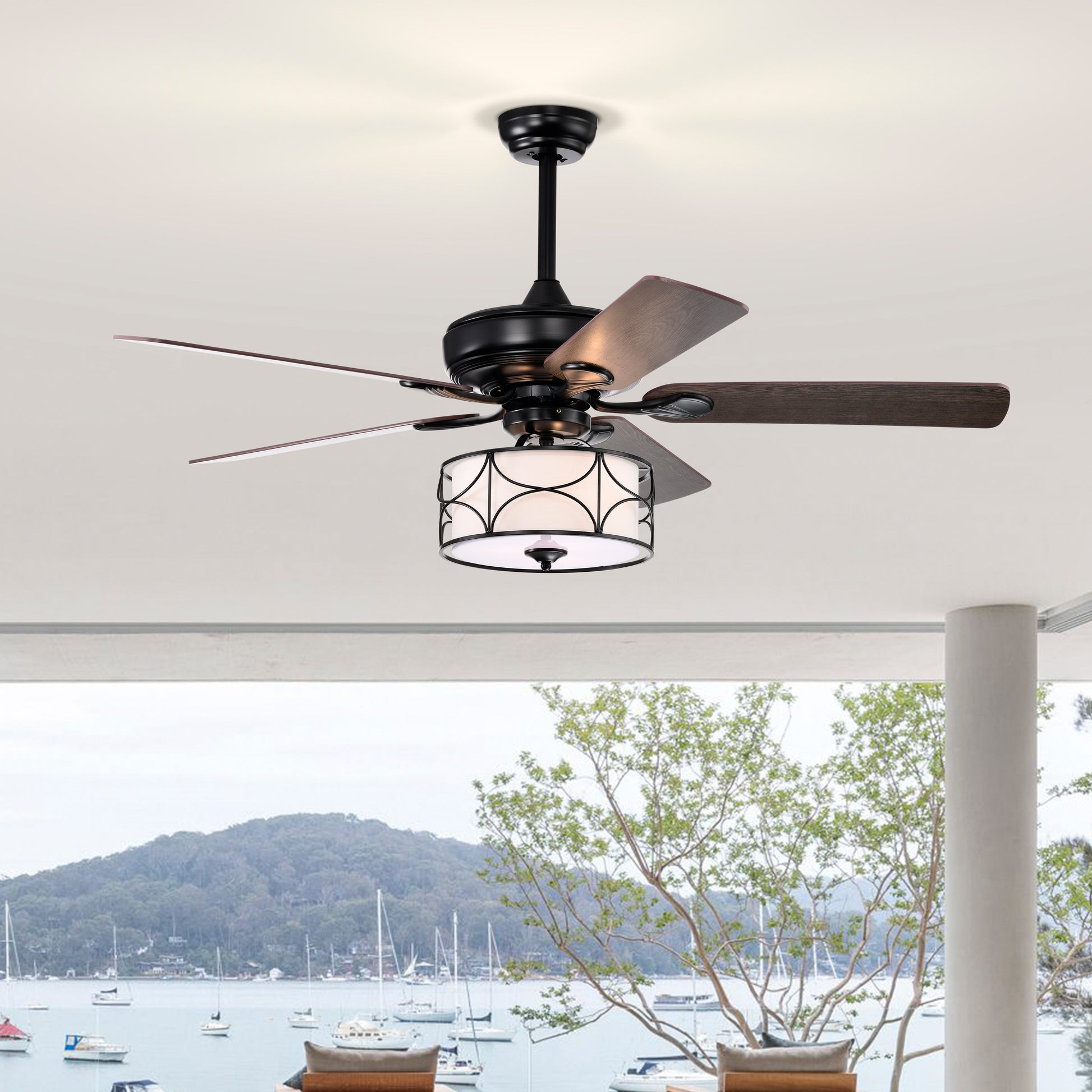 52 Inch Modern Ceiling Fan With Dual Finish Reversible Blades, Fandelier For Living Room, Dining Room, Bedroom, Family Room, Matte Black Matte Black American Traditional,Antique,Classic,Contemporary Crystal Metal