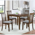 5 Piece Modern Dining Set, Square Wooden Dining Table With 4 Upholstered Chairs For Kitchen, Dining Room, Walnut Wood Walnut Seats 4 Wood Dining Room Acacia 4 Leg Square Dining Table With Chair Acacia Wood