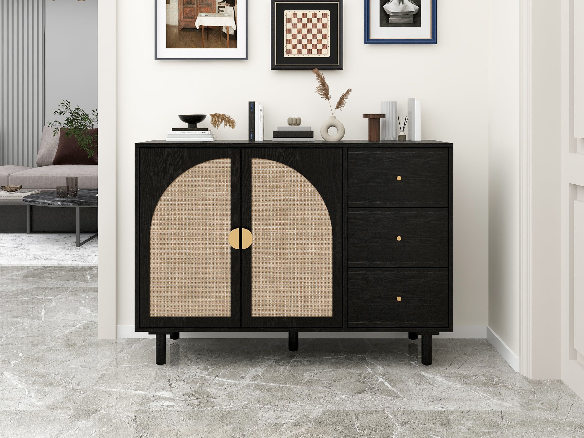 2 Door 3 Drawer Cabinet, Suitable For Bedroom, Living Room, Study Black Mdf