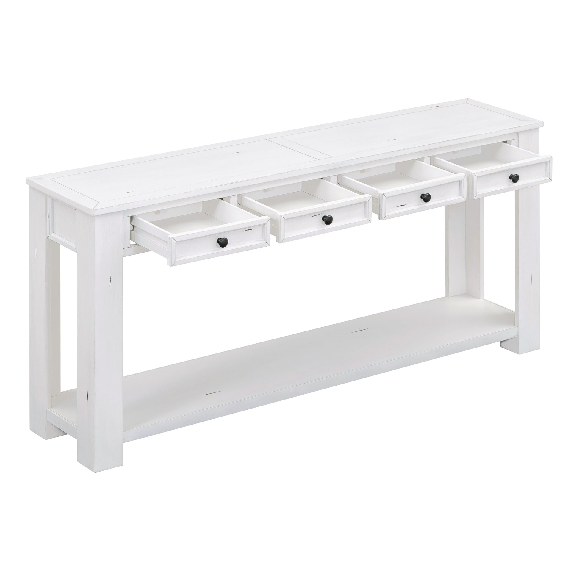 Console Table Sofa Table With Storage Drawers And Bottom Shelf For Entryway Hallway Antique White Antique White Solid Wood