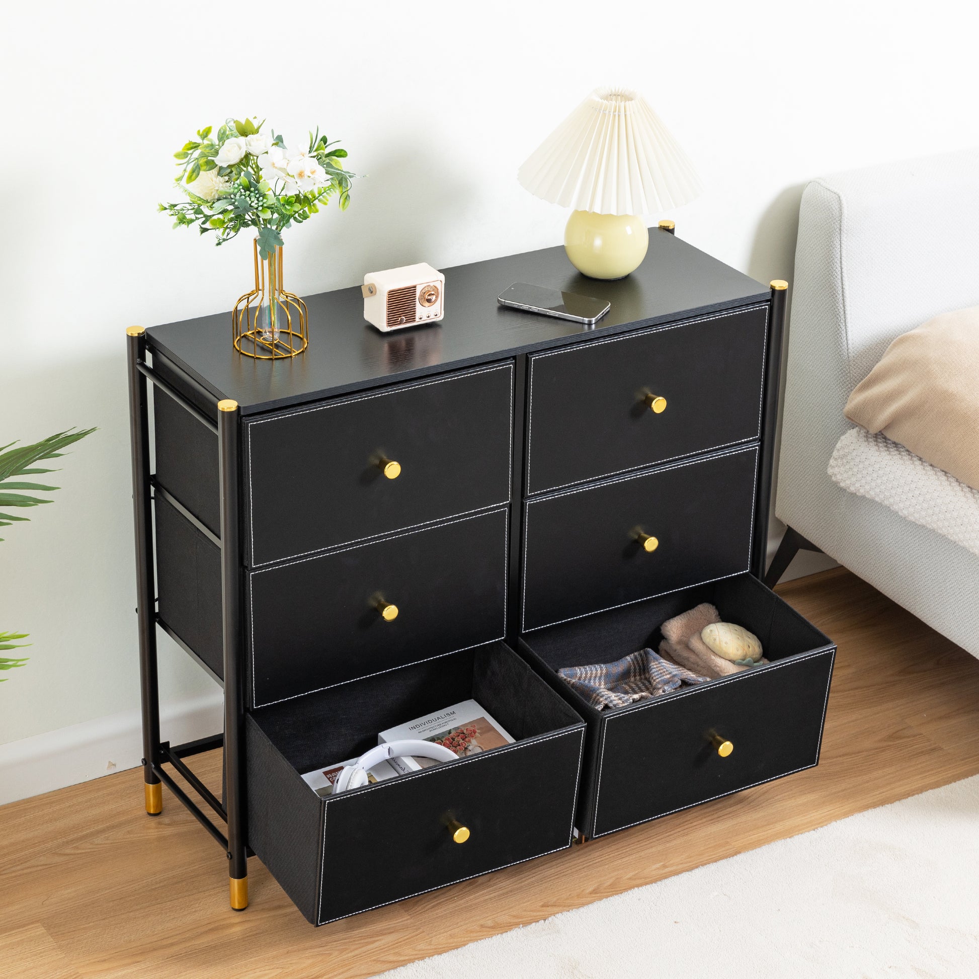 Drawer Dresser,Tall Dresser With 6 Pu Leather Front Drawers, Storage T Drawer Dresser,Tall Dresser With 6 Pu Leather Front Drawers, Storage T