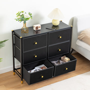 Drawer Dresser,Tall Dresser With 6 Pu Leather Front Drawers, Storage T Drawer Dresser,Tall Dresser With 6 Pu Leather Front Drawers, Storage T