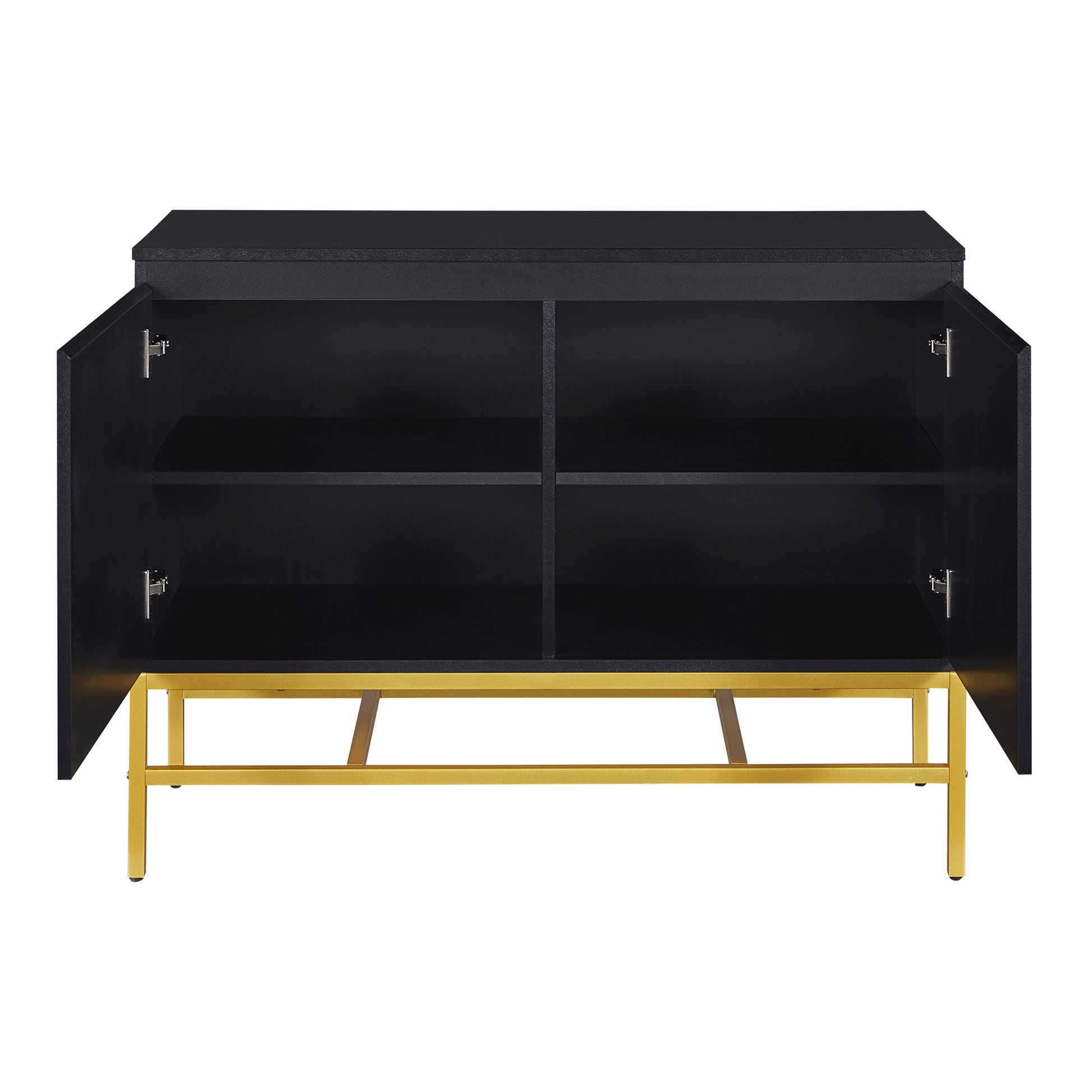 Minimalist & Luxury Cabinet Two Door Sideboard With Gold Metal Legs For Living Room, Dining Room Black Black Particle Board