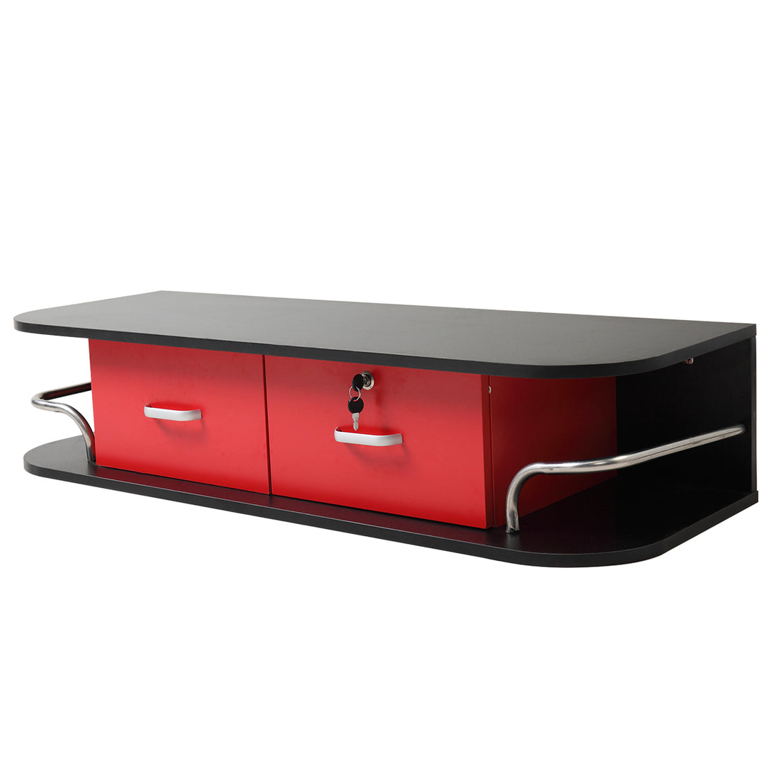 Wall Mounted Barber Station, Beauty Table With Locking Drawer, Beauty Spa Salon Styling Equipment, Black And Red Black Red Particle Board