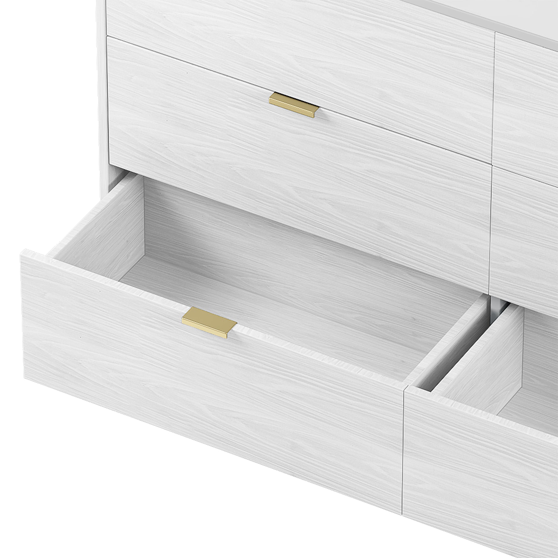 55" Long 6 Drawer Dresser With Marbling Worktop, Mordern Storage Cabinet With Metal Leg And Handle For Bedroom, White White Mdf Metal