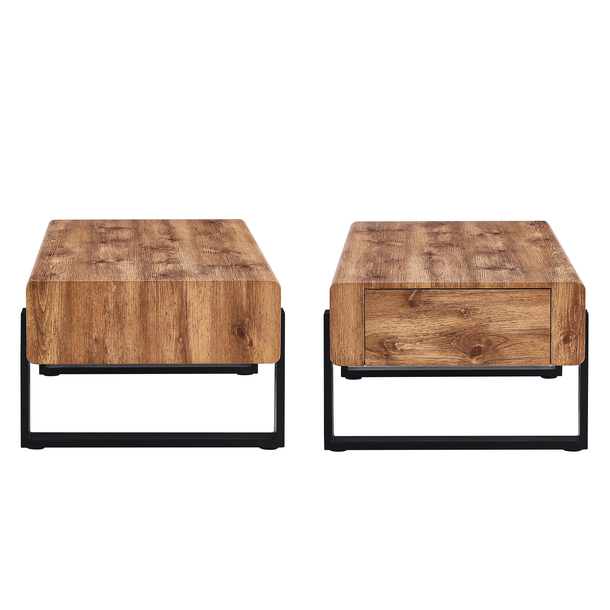 A Coffee Table Made Of American Vintage Mdf Material. Equipped With Drawers Made Of Solid Wood Material. Can Store Items And Save Space. Paired With Black Metal Table Legs. Suitable For Living Room. Natural Wood Mdf