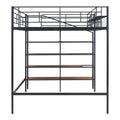 Full Size Metal Loft Bed With Upper Grid Storage Shelf And Lateral Storage Ladder, Black Black Mdf Metal