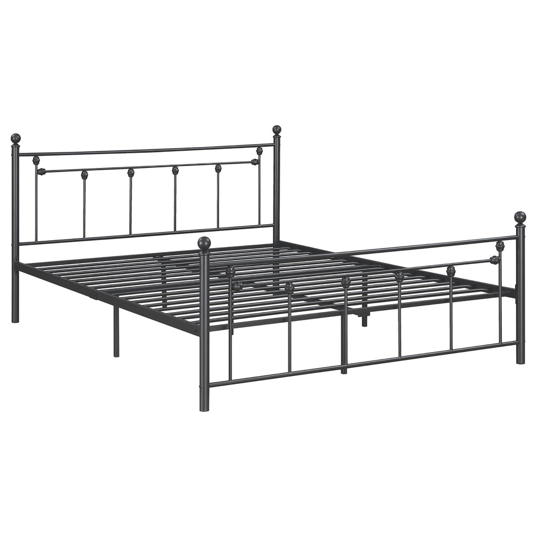 Gunmetal Slatted Queen Platform Bed Box Spring Not Required Queen Grey Metal Bedroom Transitional Bed Frame Metal