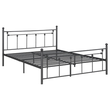 Gunmetal Slatted Queen Platform Bed Box Spring Not Required Queen Grey Metal Bedroom Transitional Bed Frame Metal