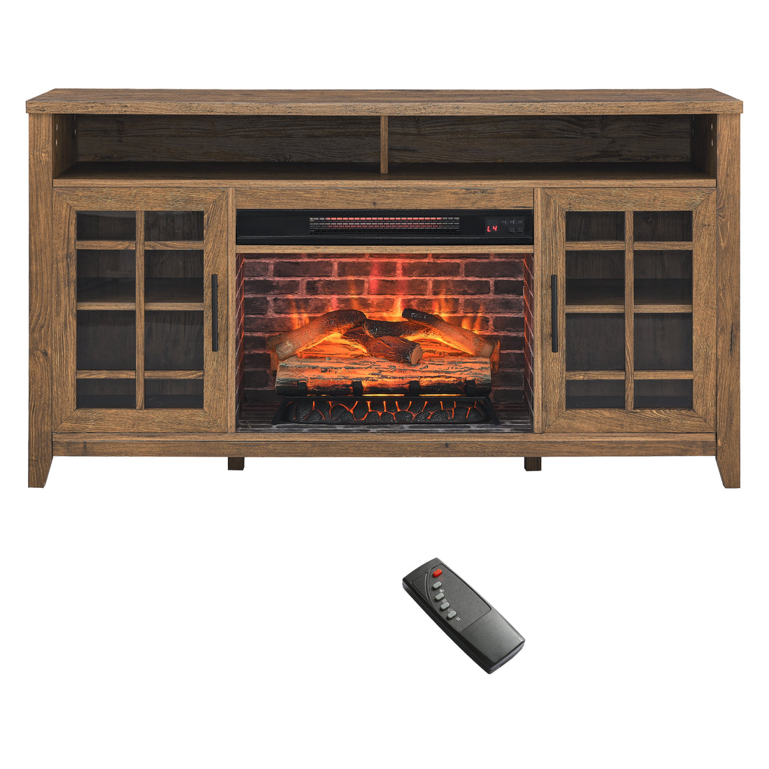 55 Inch Tv Media Stand With Electric Fireplace Kd Inserts Heater,Reclaimed Barnwood Color Powder Coated Electric Reclaimed Barnwood Vent Free Primary Living Space Yes Insert Temptered Glass Stainless Steel Mdf Electric