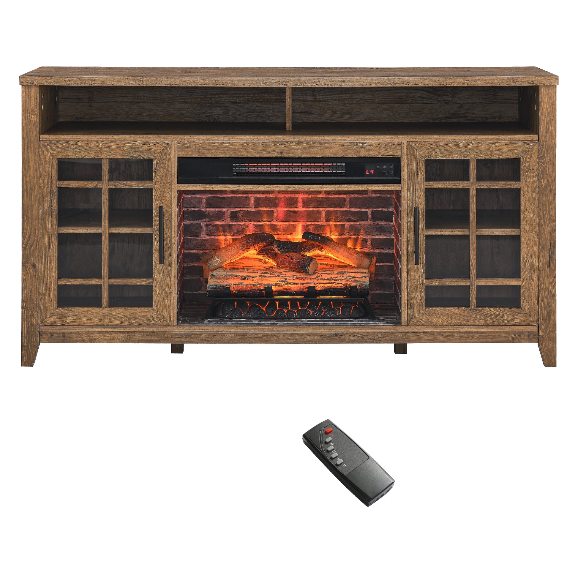 55 Inch Tv Media Stand With Electric Fireplace Kd Inserts Heater,Reclaimed Barnwood Color Powder Coated Electric Reclaimed Barnwood Vent Free Primary Living Space Yes Insert Temptered Glass Stainless Steel Mdf Electric