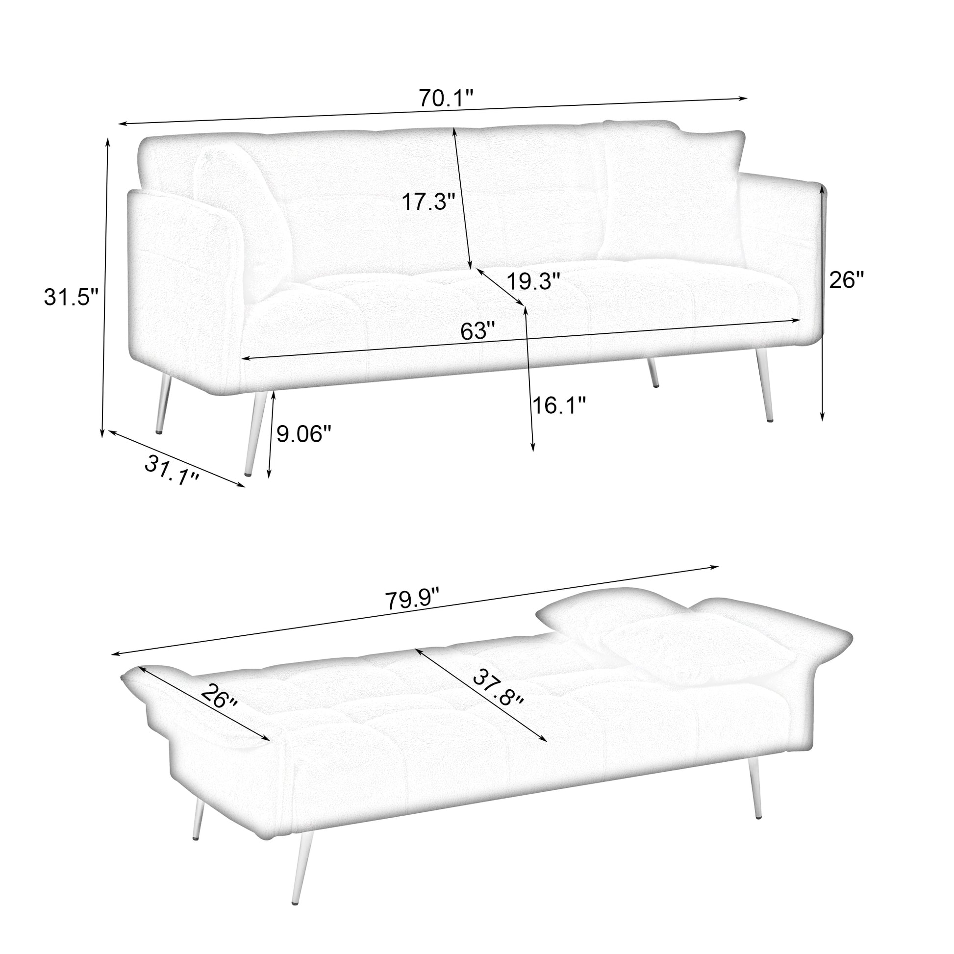 70 Inch Teddy Fleece Sofabed, Convertible Futon Sofabed With Adjustable Arms And Backrest, Modernsofa For Living Room And Bedroom. Pink Light Brown Velvet Wood Primary Living Space Medium Soft Loose Back Contemporary Eucalyptus Foam Foam 2 Seat