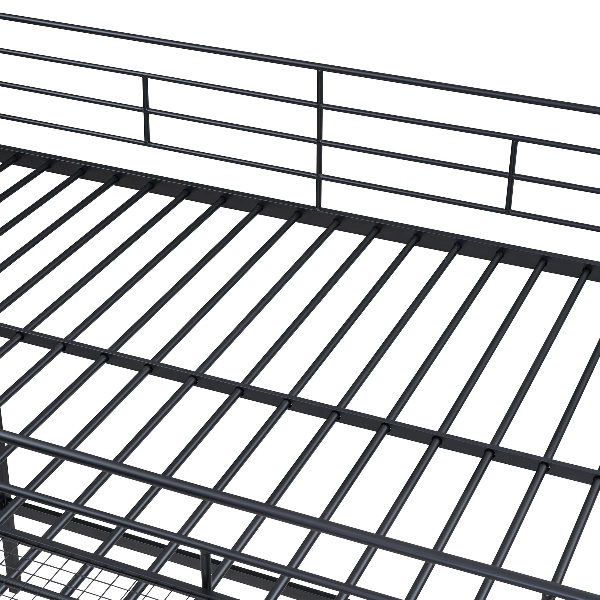 Full Size Metal Loft Bed With Upper Grid Storage Shelf And Lateral Storage Ladder, Black Black Mdf Metal